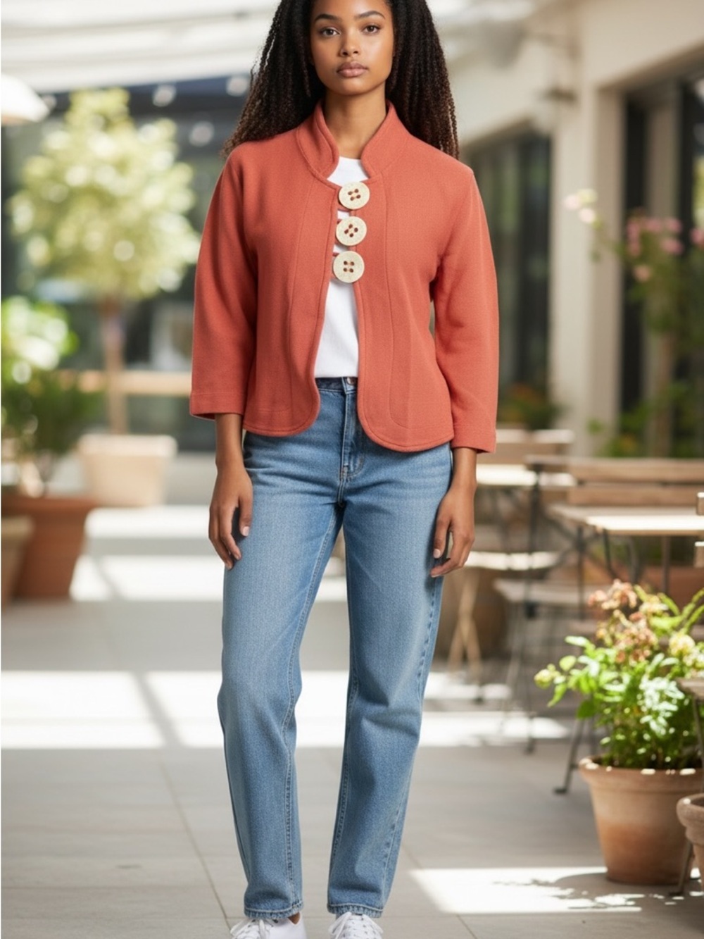 Willow Coral Button-Front Cardigan Jacket size Small 100% cotton made in USA